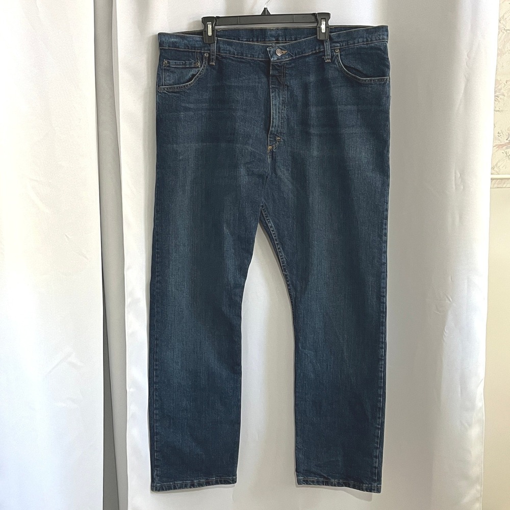Wrangler Mens 42x32 Regular‎ Fit Straight Leg Jeans Dark Wash Stretch Rugged